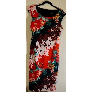 Connected Apparel Floral Sheath Dress Size 4 Red Black Colorblock